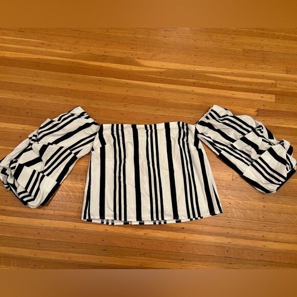 Mare Mare by Anthropologie white/black stripe off the shoulder 3/4 sleeve top - Picture 1 of 4